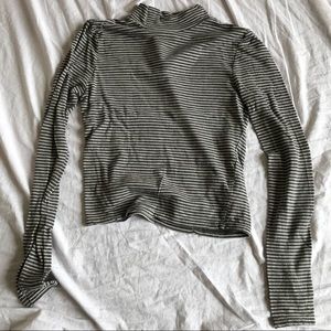 grey striped mock neck top